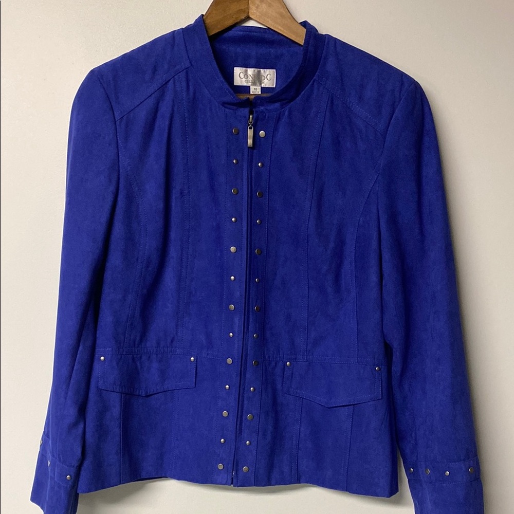 CONRAD C Vintage Royal Blue/Purple Jacket with Embellished Collarless Design